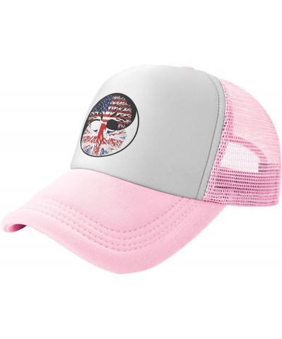 Yin Yang Tree American Britain Flag Men Women Mesh Baseball Cap Pink $16.80 Baseball Caps