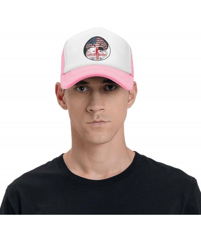 Yin Yang Tree American Britain Flag Men Women Mesh Baseball Cap Pink $16.80 Baseball Caps