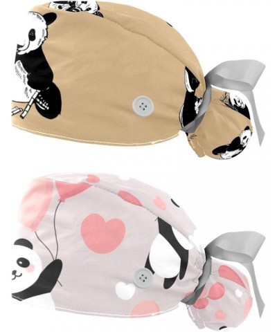 Cute Panda Bamboo 2 Pcs Scrub Cap Working Cap with Buttons Adjustable Nurse Hat for Woman Man $10.77 Skullies & Beanies