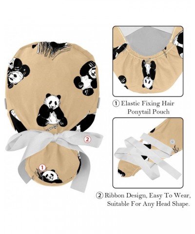 Cute Panda Bamboo 2 Pcs Scrub Cap Working Cap with Buttons Adjustable Nurse Hat for Woman Man $10.77 Skullies & Beanies