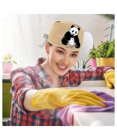 Cute Panda Bamboo 2 Pcs Scrub Cap Working Cap with Buttons Adjustable Nurse Hat for Woman Man $10.77 Skullies & Beanies