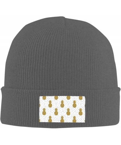 Gold Glitter Pineapples Fruit Print Skullies Beanies Thin Bonnet Cap Autumn Winter Casual Hat Outdoor Ski Knit Cap Deep Heath...