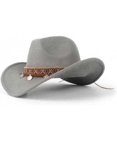 2022 Holiday New Hat Ladies Wool Wool Felt Western Cowboy Hat Jazz Rope Tassel Cowgirl Hat (Color : Gray, Size : 59-61) 56-58...