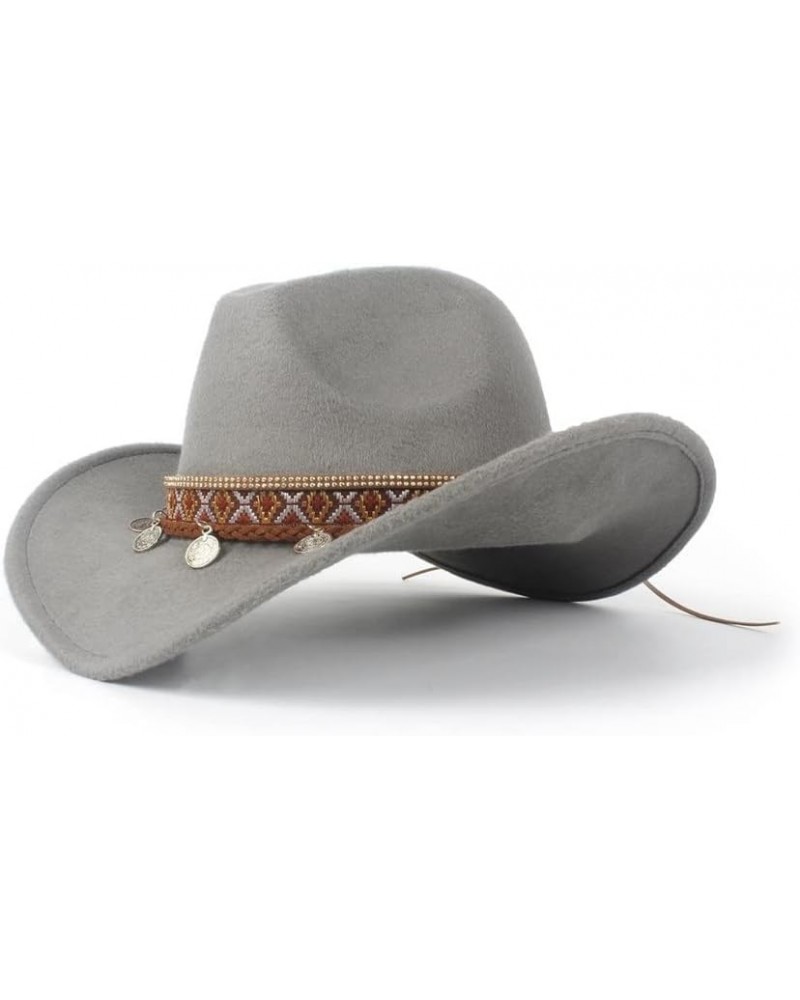 2022 Holiday New Hat Ladies Wool Wool Felt Western Cowboy Hat Jazz Rope Tassel Cowgirl Hat (Color : Gray, Size : 59-61) 56-58...