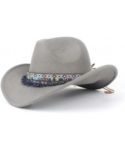 2022 Holiday New Hat Ladies Wool Wool Felt Western Cowboy Hat Jazz Rope Tassel Cowgirl Hat (Color : Gray, Size : 59-61) 56-58...