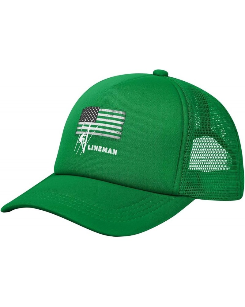 Flag Lineman Mesh Baseball Cap Solid Hat for Men Women Green $10.49 Baseball Caps