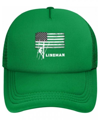 Flag Lineman Mesh Baseball Cap Solid Hat for Men Women Green $10.49 Baseball Caps