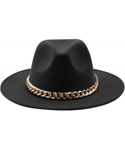 Men's and Women's British Bowler Hat Wide Brim Chains Church Hats Sunscreen Breathable Bucket Hats Black $7.35 Fedoras