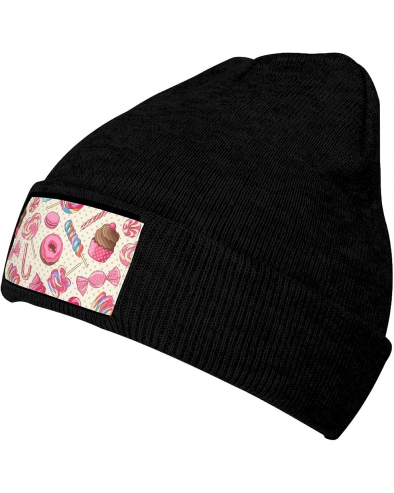 Colorful Sweet Lollipop Cupcake Donut Print Casual Beanie Women Men Knit Hat Warm Winter Beanies Cap Fashion Cuffed Black $10...