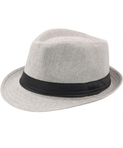 Jazz Hat Men's Breathable Linen Top Hat Hat CurlyStraw Hat Gray $7.79 Skullies & Beanies