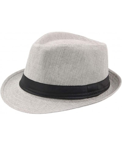 Jazz Hat Men's Breathable Linen Top Hat Hat CurlyStraw Hat Gray $7.79 Skullies & Beanies