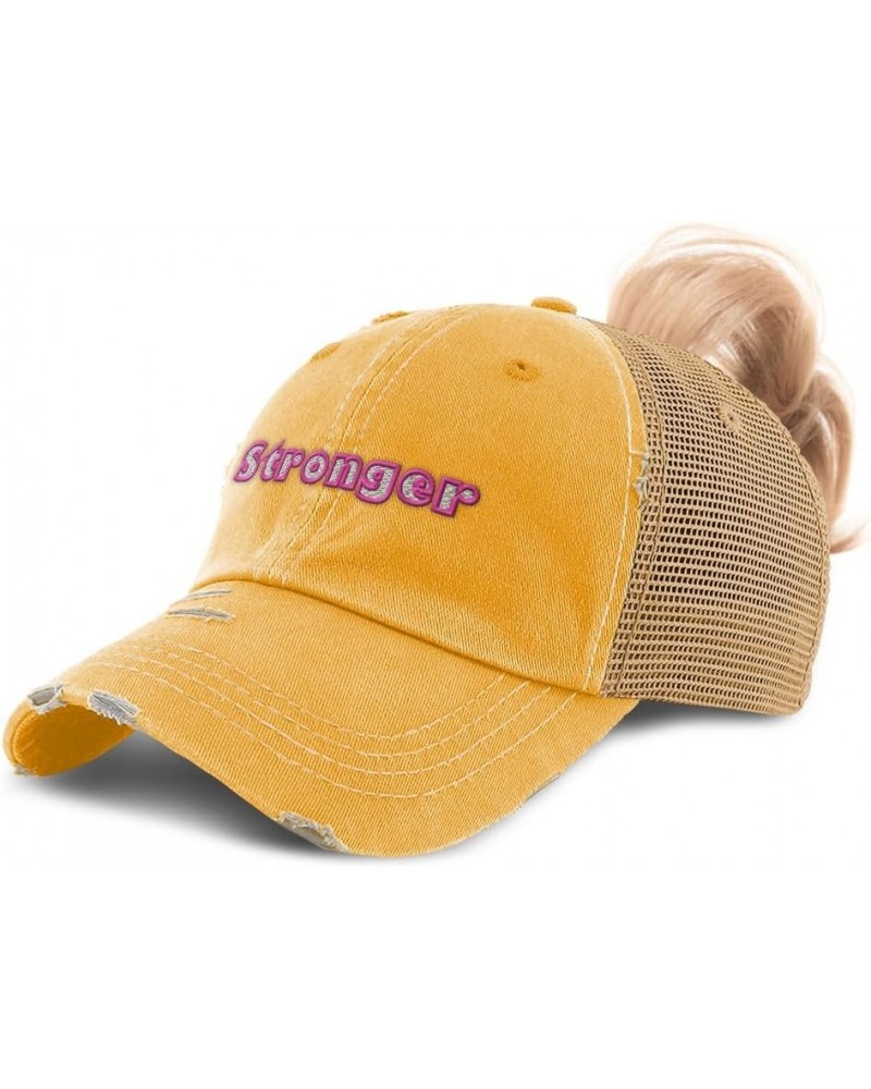 Womens Ponytail Cap Stronger Cotton Distressed Trucker Hats Mustard $12.18 Baseball Caps