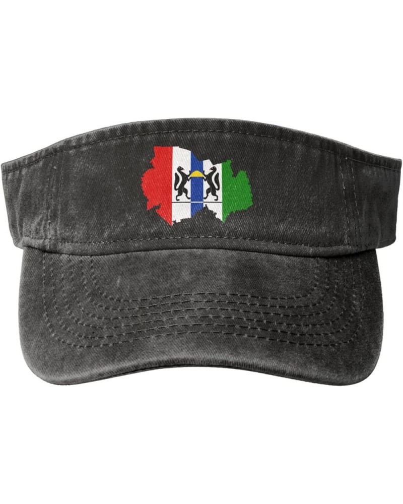 Flag Map of Novosibirsk Oblast Sun Visor Hats for Women Men Sun Hat Vintage Golf Hat Adjustable Baseball Cap Black $12.38 Visors