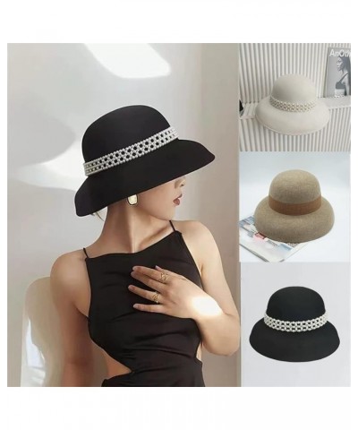 Winter Wool Hat Bell Hat Women's French Retro and Winter Celebrity Pearl Wool Felt Bucket Hat 55-58CM 26 $36.04 Fedoras