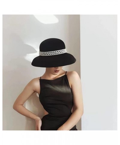 Winter Wool Hat Bell Hat Women's French Retro and Winter Celebrity Pearl Wool Felt Bucket Hat 55-58CM 26 $36.04 Fedoras