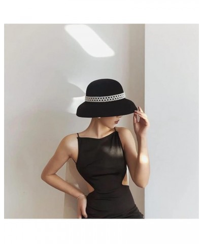 Winter Wool Hat Bell Hat Women's French Retro and Winter Celebrity Pearl Wool Felt Bucket Hat 55-58CM 26 $36.04 Fedoras