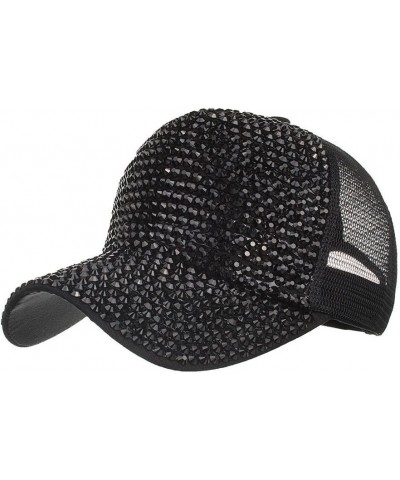 Baseball Cap Rhinestone Ponytail Hat for Women Men Adjustable Casual Sports Caps Bling Breathable Sun Hat Black $6.49 Basebal...