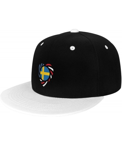 We Heart America and Sweden Love Forever Baseball Cap for Men Snapback Hats Trucker Hat Flat Brim Hats White $9.40 Baseball Caps