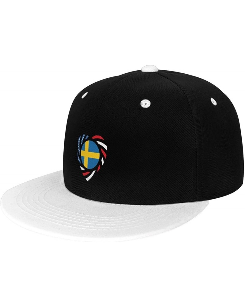 We Heart America and Sweden Love Forever Baseball Cap for Men Snapback Hats Trucker Hat Flat Brim Hats White $9.40 Baseball Caps