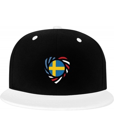 We Heart America and Sweden Love Forever Baseball Cap for Men Snapback Hats Trucker Hat Flat Brim Hats White $9.40 Baseball Caps