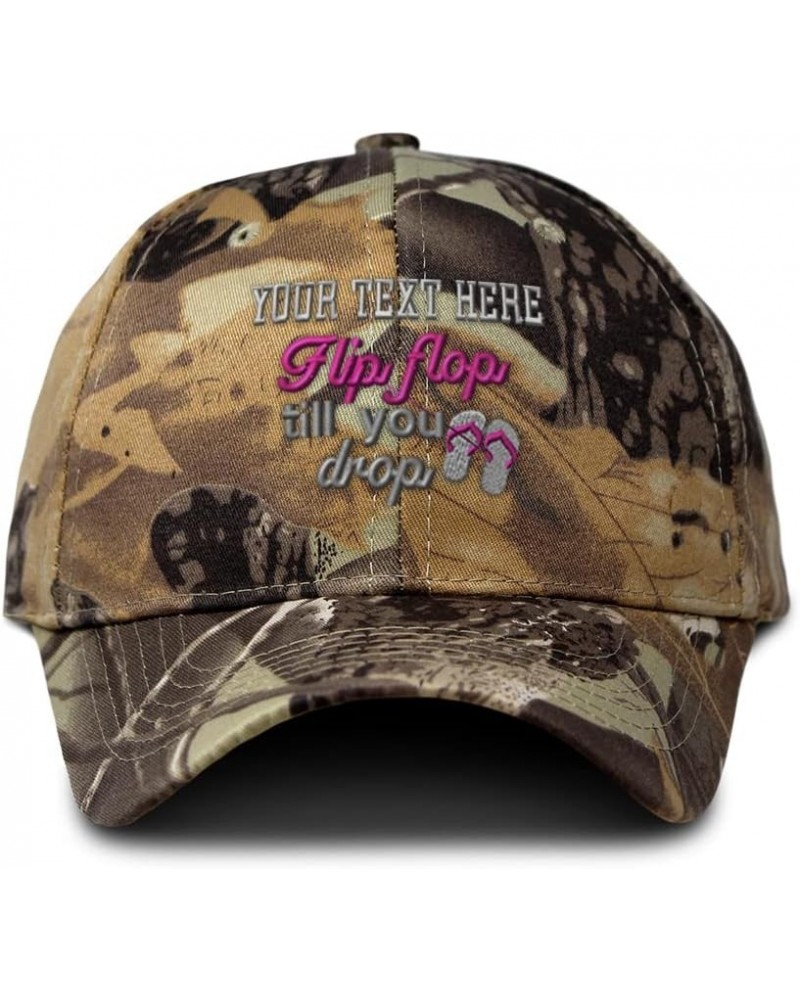 Custom Camo Baseball Cap Flip Flop Till You Drop Funny Cotton Forest Tree Khaki Personalized Text Here $17.69 Baseball Caps