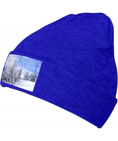 Winter Landscape Print Beanie Hats for Women Men Warm Knit Hat Winter Knitted Beanie Stretch Fashion Cap Blue $8.96 Skullies ...