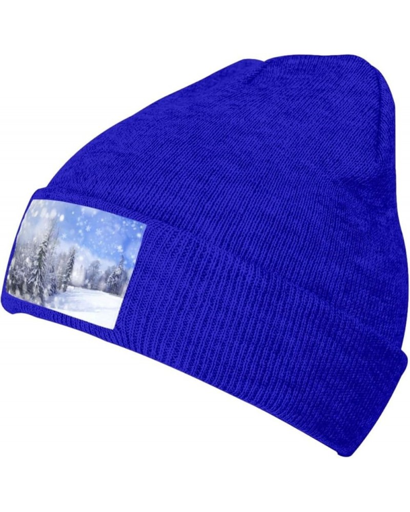 Winter Landscape Print Beanie Hats for Women Men Warm Knit Hat Winter Knitted Beanie Stretch Fashion Cap Blue $8.96 Skullies ...