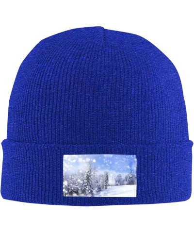 Winter Landscape Print Beanie Hats for Women Men Warm Knit Hat Winter Knitted Beanie Stretch Fashion Cap Blue $8.96 Skullies ...