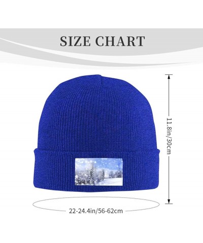 Winter Landscape Print Beanie Hats for Women Men Warm Knit Hat Winter Knitted Beanie Stretch Fashion Cap Blue $8.96 Skullies ...