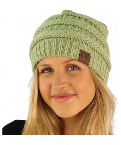 CC Classic Winter Fall Trendy Chunky Stretchy Cable Knit Beanie Hat Solid Sage $9.50 Sun Hats