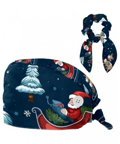 Christmas Santa Sleigh Pattern Surgical Cap with Buttons/Bow Hair Scrunchy for Long Hair Multicoloured 1 $8.09 Baseball Caps