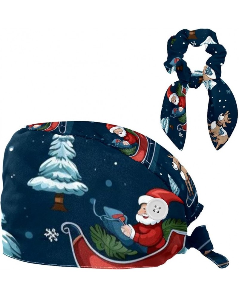 Christmas Santa Sleigh Pattern Surgical Cap with Buttons/Bow Hair Scrunchy for Long Hair Multicoloured 1 $8.09 Baseball Caps