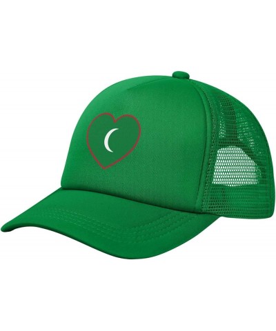 Flag of Maldives Trucker Hat Adjustable Solid Color Mesh Baseball Cap for Men Women Black Green $12.18 Baseball Caps