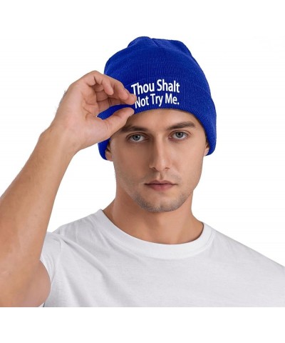 Thou Shalt Not Try Me Daily Knit Beanie Cap for Men Women Warm Snug Hat Blue $9.69 Skullies & Beanies