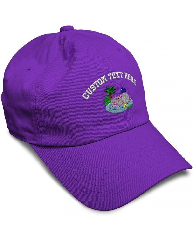 Soft Baseball Cap Bathing Hippo Embroidery Children Hippopotamus Twill Cotton Hippo Dad Hats for Men & Women Purple Personali...