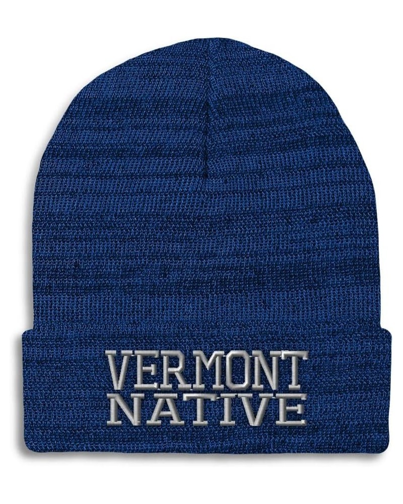 Custom Beanies for Men Vermont Native United States Embroidery Winter Hats for Women Skull Cap 1 Size Heather Royal Blue Desi...