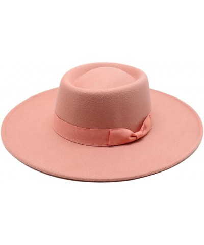 Ladies English Winter Cashmere Wide Brim Fedora Hat With Bow Panama Jazz Hat Wedding Church Hat Light Pink $21.25 Fedoras