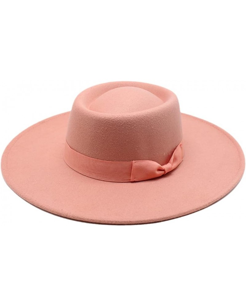 Ladies English Winter Cashmere Wide Brim Fedora Hat With Bow Panama Jazz Hat Wedding Church Hat Light Pink $21.25 Fedoras