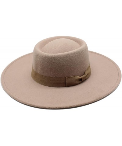 Ladies English Winter Cashmere Wide Brim Fedora Hat With Bow Panama Jazz Hat Wedding Church Hat Light Pink $21.25 Fedoras