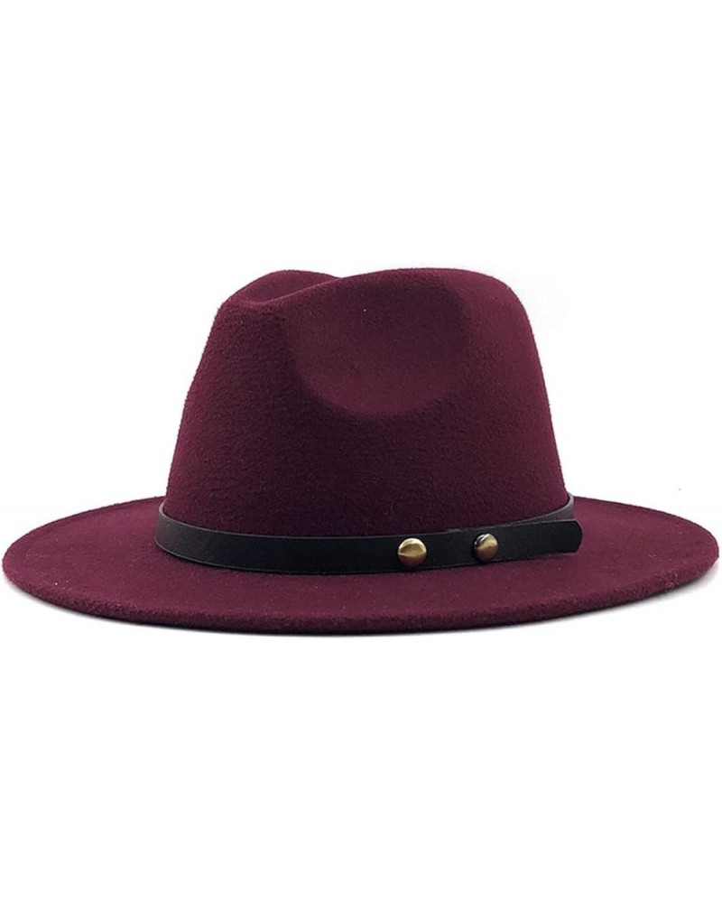 Women Men Wool Fedora Hats Casual Leather Belt Large Wide Brim Felt Hat Classic Formal Party Cap 59to61CM Wine $18.35 Fedoras