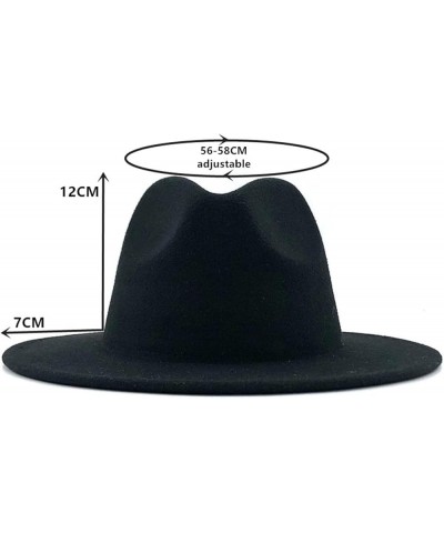 Women Men Wool Fedora Hats Casual Leather Belt Large Wide Brim Felt Hat Classic Formal Party Cap 59to61CM Wine $18.35 Fedoras