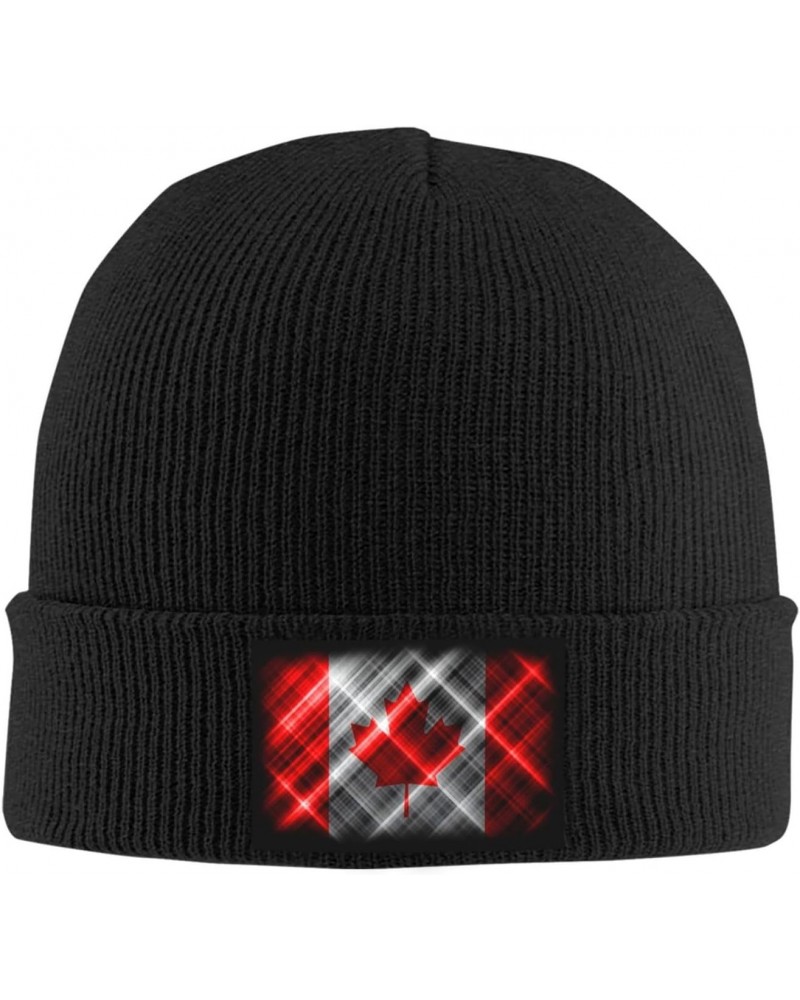 Knitted Hat Personalized Canada Flag Beanie Cap Cold Weather Hat Warm Winter Hats Brimless Caps Black $11.05 Skullies & Beanies