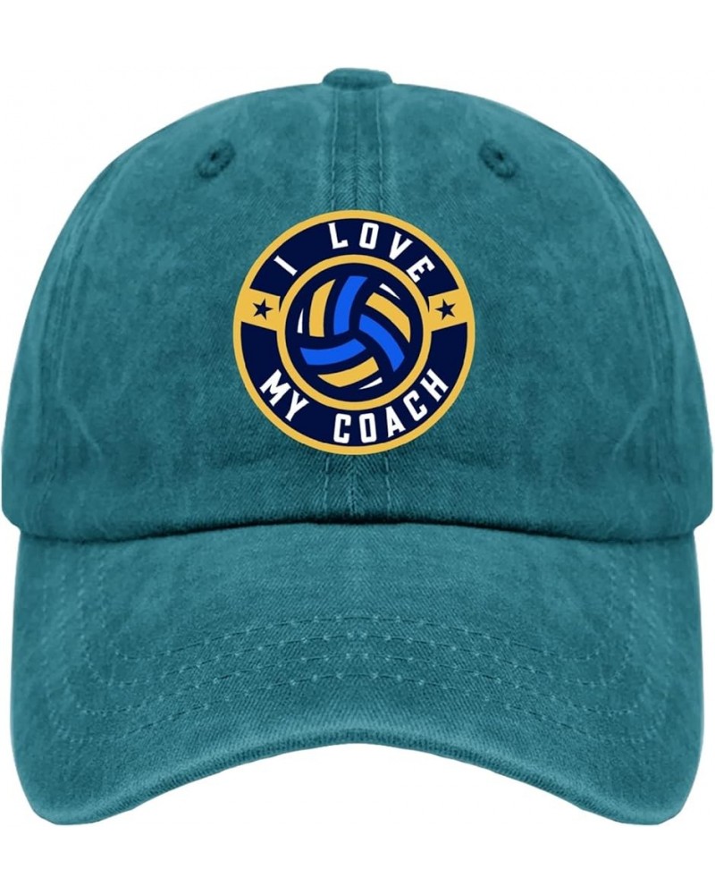 Vintage Hats for Men Volleyball Outdoor Cap for Women Retro Hats Breathable i Love My coachh Visor Hat Cyan Blue $8.84 Visors