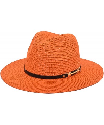 Womens Unisex Outdoor Classic Vintage Wide Brim Floppy Panama Hat Belt Buckle Fedora Hat for Men and Women Orange $9.65 Fedoras