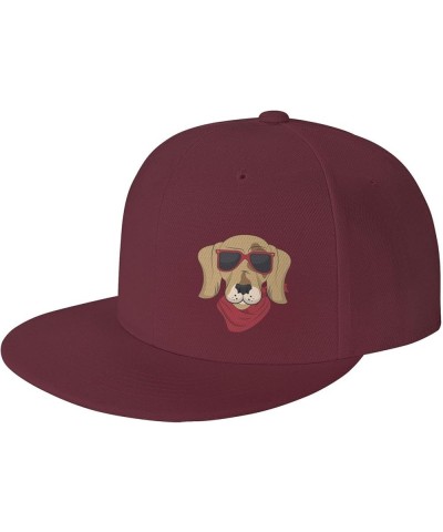 Funny Dog with Sunglasses Snapback Hat Baseball Cap for Men Women Hip Hop Style Flat-Brimmed Hats Dark Red $12.90 Baseball Caps