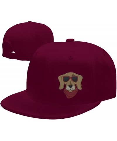 Funny Dog with Sunglasses Snapback Hat Baseball Cap for Men Women Hip Hop Style Flat-Brimmed Hats Dark Red $12.90 Baseball Caps