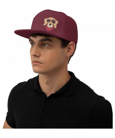 Funny Dog with Sunglasses Snapback Hat Baseball Cap for Men Women Hip Hop Style Flat-Brimmed Hats Dark Red $12.90 Baseball Caps