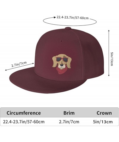 Funny Dog with Sunglasses Snapback Hat Baseball Cap for Men Women Hip Hop Style Flat-Brimmed Hats Dark Red $12.90 Baseball Caps