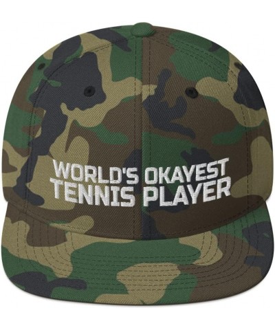 World's Okayest Tennis Player Coach Flatbrim Flat Brim Snapback Hat Green Camo $21.27 Baseball Caps