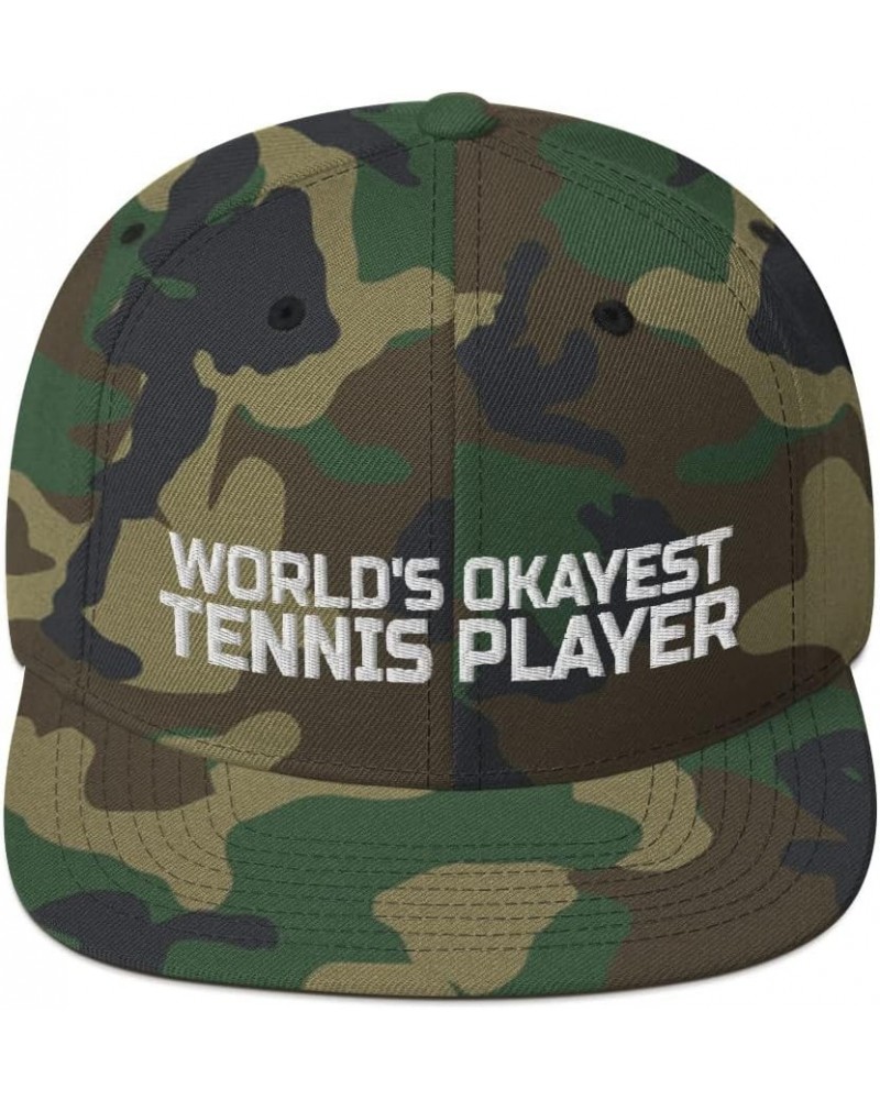 World's Okayest Tennis Player Coach Flatbrim Flat Brim Snapback Hat Green Camo $21.27 Baseball Caps